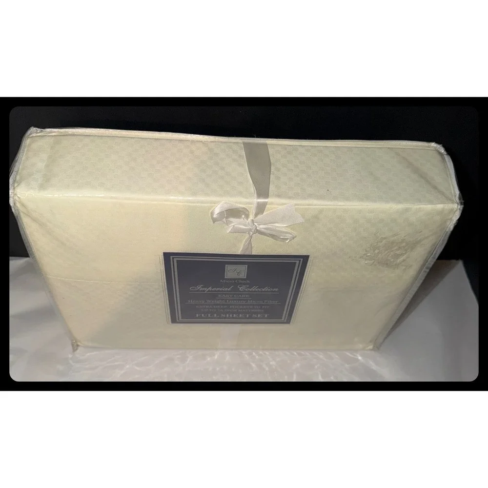 IC Imperial Collection Full Sheet Set Cream Micro Check Luxury Bedding